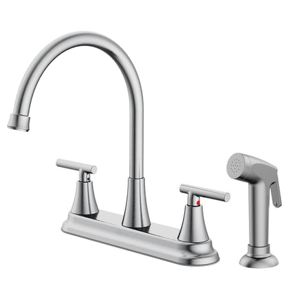 KINGTACK Modern High Arc Kitchen Sink Faucet with Side Sprayer - Metallic Plating Over ABS Plastic, Brushed Nickel