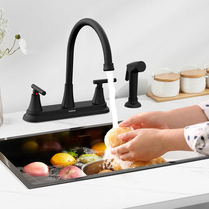 KINGTACK Kitchen Faucet with Sprayer, Matte Black Kitchen Sink Faucet, 3 Hole or 4 Holel Faucet for Kitchen Sink, Stainless Steel Touch Kitchen Faucet with Side Sprayer