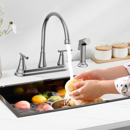 KINGTACK Kitchen Faucet with Sprayer, Chrome Kitchen Sink Faucet, 3 Hole or 4 Holel Faucet for Kitchen Sink, Stainless Steel Touch Kitchen Faucet with Side Sprayer