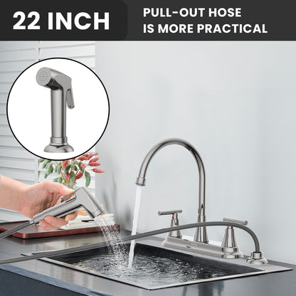 KINGTACK Kitchen Faucet with Sprayer, Chrome Kitchen Sink Faucet, 3 Hole or 4 Holel Faucet for Kitchen Sink, Stainless Steel Touch Kitchen Faucet with Side Sprayer