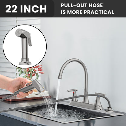 KINGTACK Modern High Arc Kitchen Sink Faucet with Side Sprayer - Metallic Plating Over ABS Plastic, Brushed Nickel