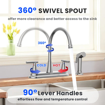 KINGTACK Modern High Arc Kitchen Sink Faucet with Side Sprayer - Metallic Plating Over ABS Plastic, Brushed Nickel