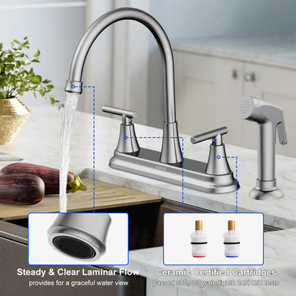 KINGTACK Modern High Arc Kitchen Sink Faucet with Side Sprayer - Metallic Plating Over ABS Plastic, Brushed Nickel