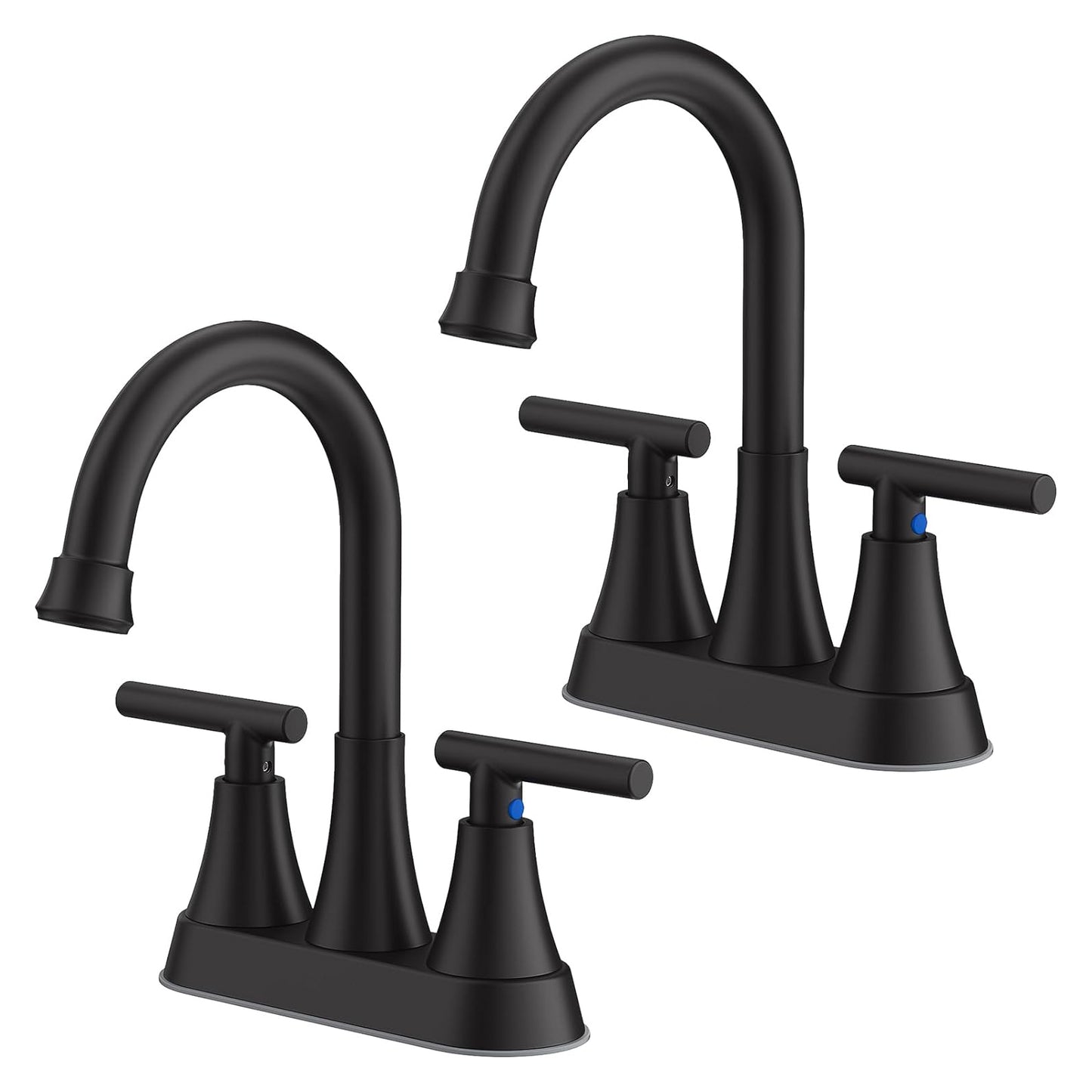 KINGTACK Bathroom Faucets 4 Inch Matte Black Bathroom Sink Faucet, Stainless Steel Lead-Free 2-Handle Centerset Faucet with Pop-up Drain and 2 Supply Hoses Fits 2 or 3-hole Sink, 2 Pack