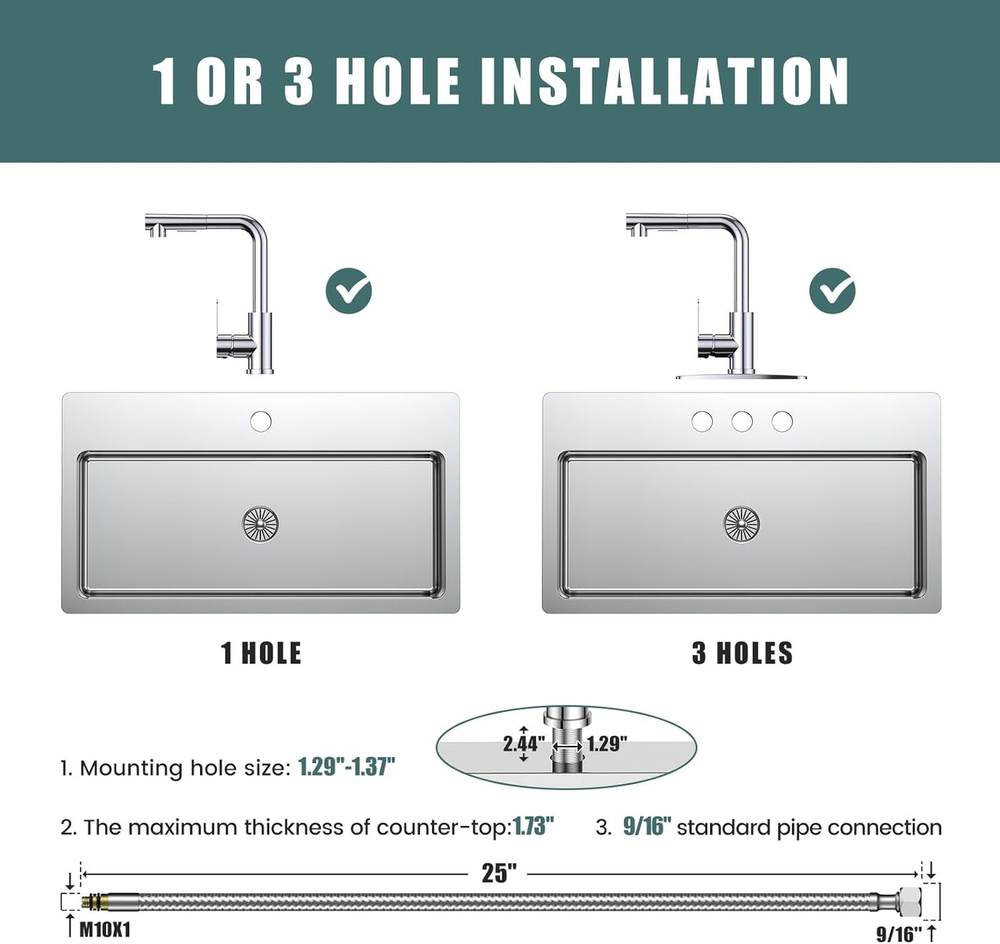 KINGTACK Kitchen Faucets, Chrome Kitchen Faucet with Pull Down Sprayer, Stainless Steel Commercial Utility Kitchen Faucets for Sink 3 Hole for Bar Rv Camper Laundry Outdoor Farmhouse Sink