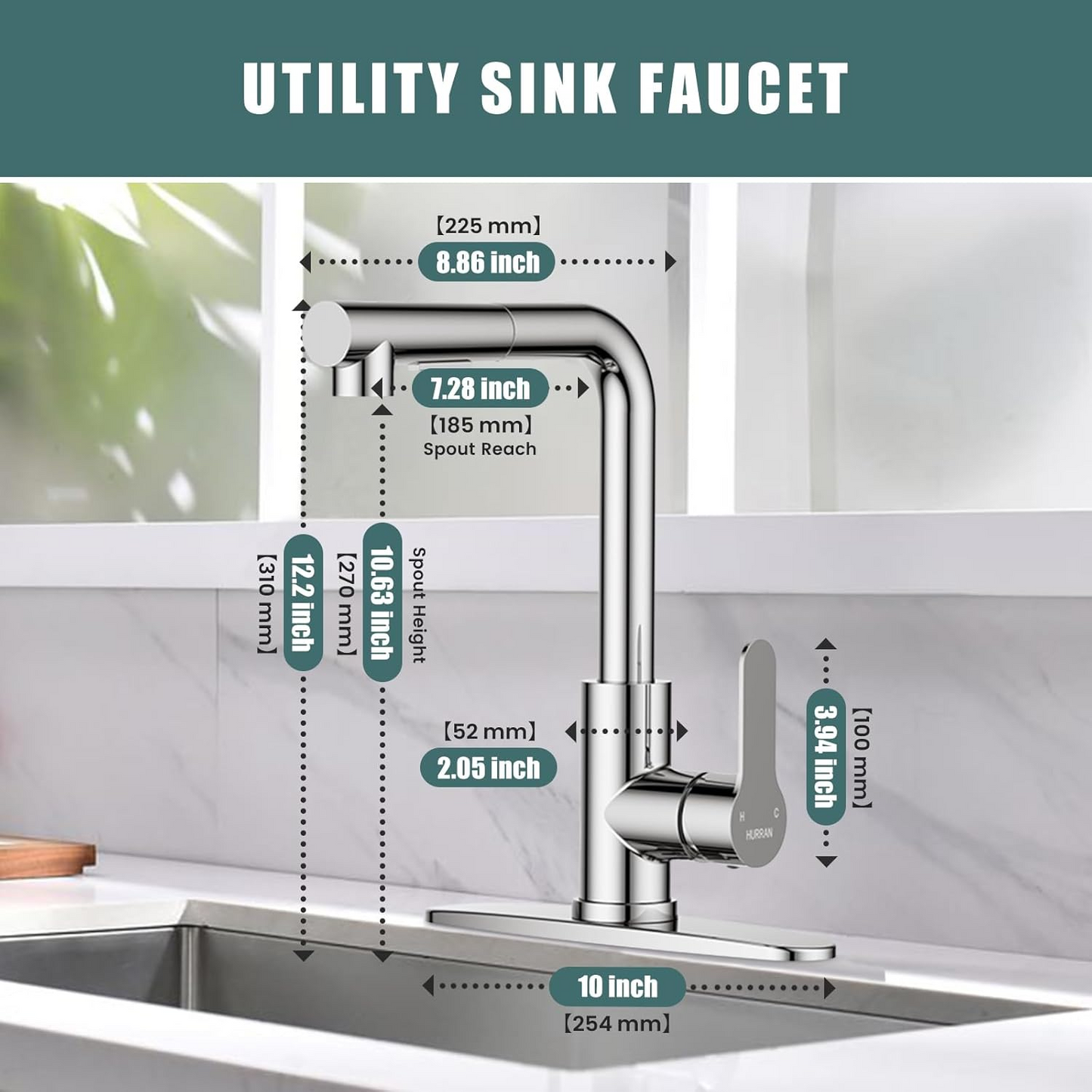 KINGTACK Kitchen Faucets, Chrome Kitchen Faucet with Pull Down Sprayer, Stainless Steel Commercial Utility Kitchen Faucets for Sink 3 Hole for Bar Rv Camper Laundry Outdoor Farmhouse Sink