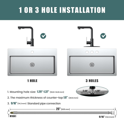 KINGTACK Kitchen Faucet with Pull Down Sprayer, Matte Black Kitchen Faucets, Stainless Steel Commercial Utility Faucets for Sink 3 Hole Bar Rv Camper Laundry Outdoor Farmhouse